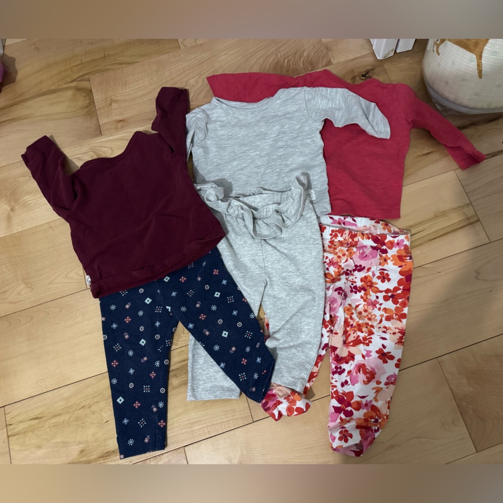 Bundle baby Girls Mixed Tops & Leggings Bundle - Floral, Gray, Navy & Burgundy